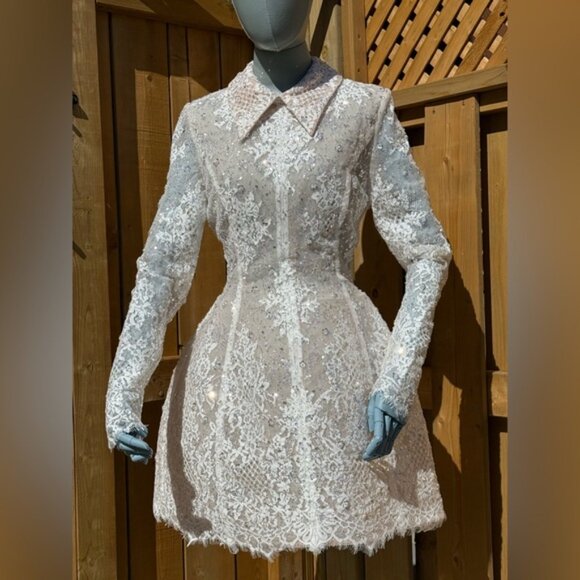 🆕 BRONX & BANCO 🧿 NWOT Adelaide White Lace Bridal Mini Dress, Sz S US 4 - Picture 12 of 16